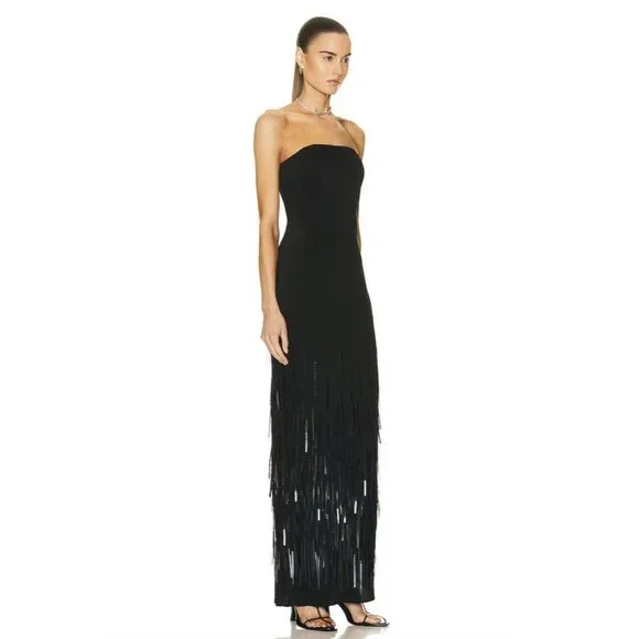 Cult Gaia Anisa Gown Black Silk Embellished Long - Picture 6 of 8
